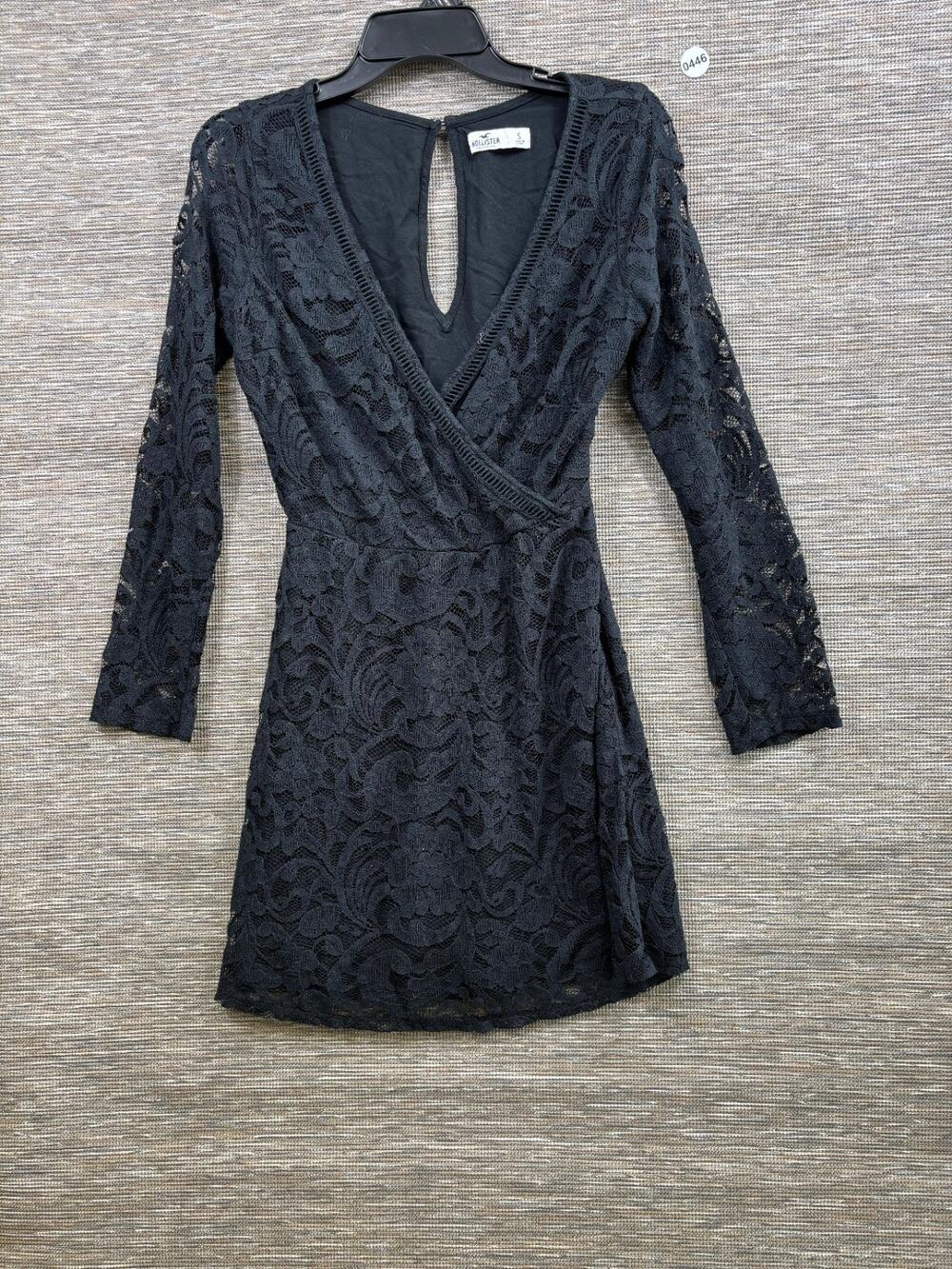 Hollister Floral Lace Fit Flare Dress Womens Size S Black Long Sleeve V-Neck